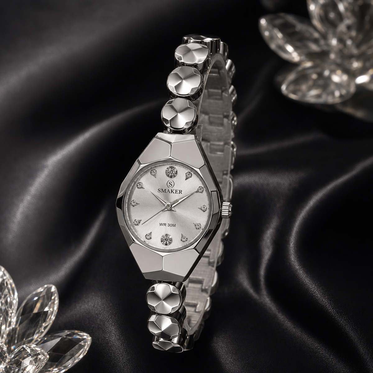 Silver Faceted Jewelry Watch